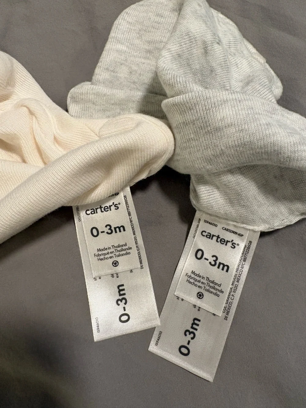 Carter’s 0-3M Purely Soft Caps - Cream & Gray